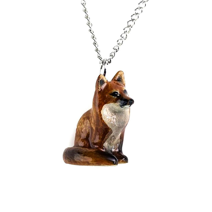 Red Fox Sitting Pendant Porcelain Pendant Blue Planet Jewelry