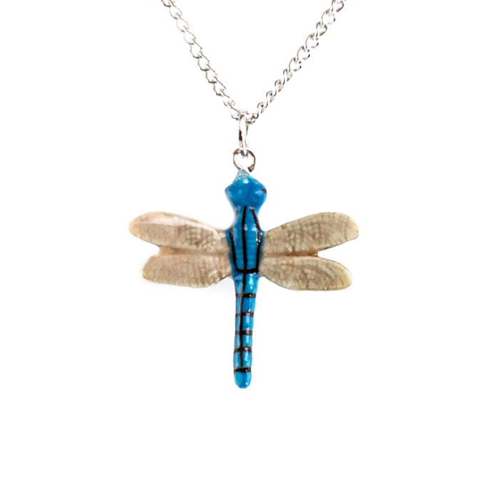 Blue Stripe Dragonfly Pendant Porcelain Pendant Blue Planet Jewelry