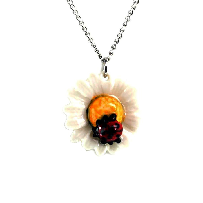 Daisy Ladybug Pendant - Porcelain Pendant - Blueplanetjewelry.com