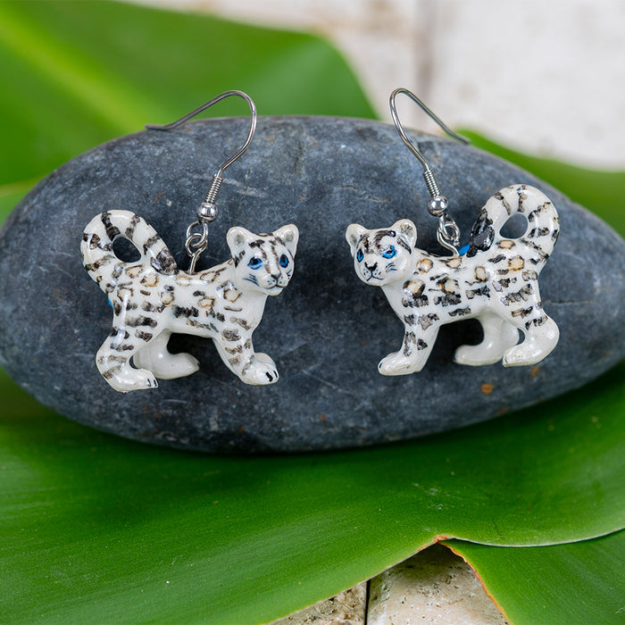 Snow Leopard Porcelain Earrings