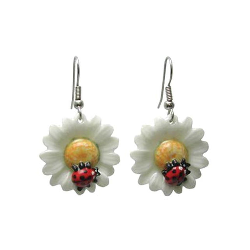 Ladybug on Daisy Porcelain Earrings Porcelain Earrings Blue Planet Jewelry