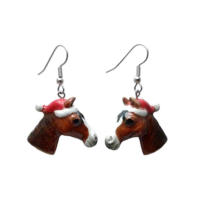 Horse Head Santa Porcelain Earrings Porcelain Earrings Blue Planet Jewelry
