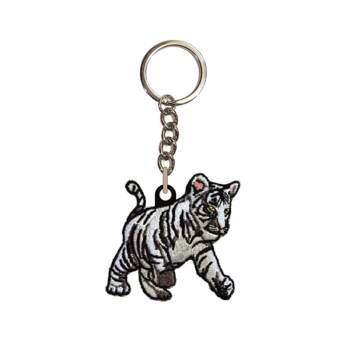White Tiger Cub Embroidered Keychain Keychain Blue Planet Jewelry
